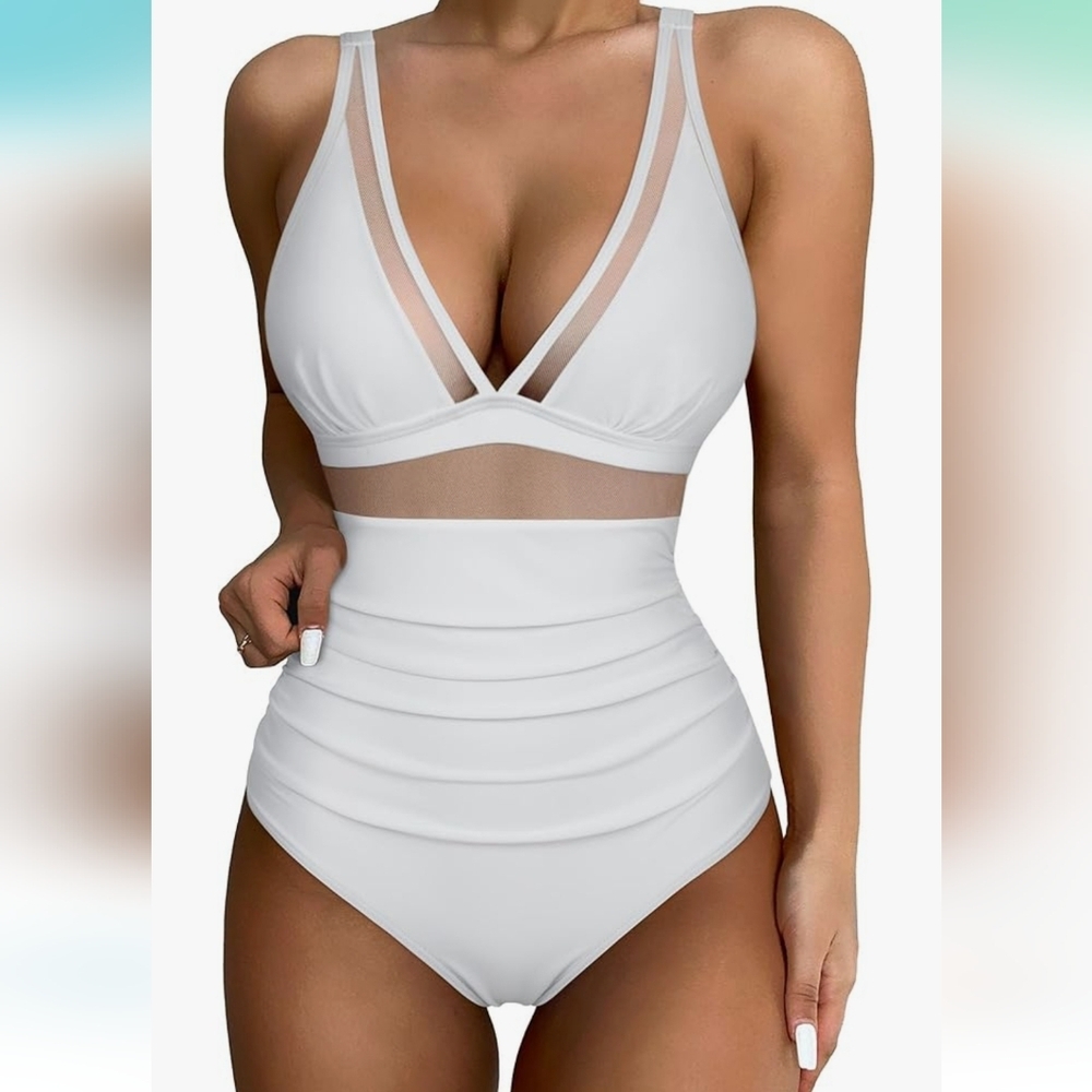 SUUKSESS Womens Mesh Tummy Control Swim Suit One Piece NWT Sz. XL Sheer Panel